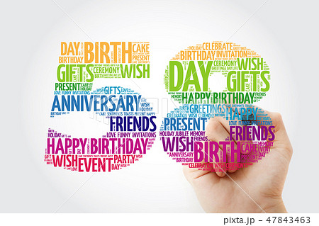Happy 58th birthday word cloud with marker 47843463