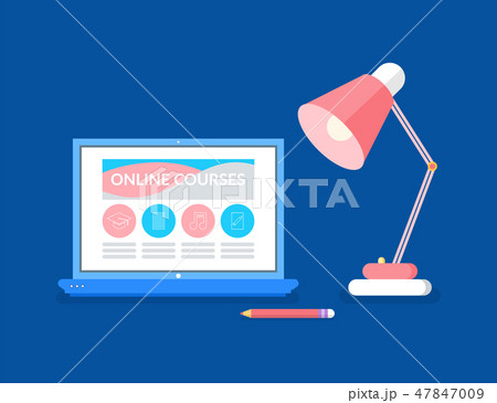 Laptop with Online Courses and Lamp with Pencil 47847009