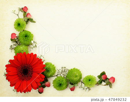 Red, green and white flowers on old paper 47849232
