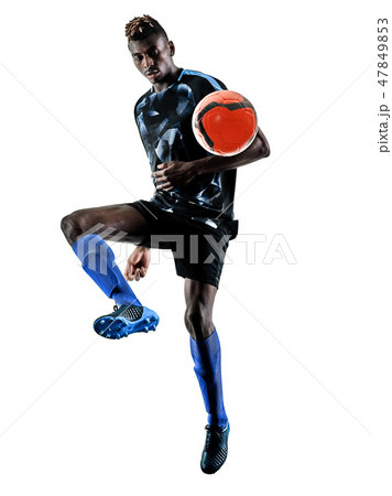 one african soccer player man isolated white background silhouet one african soccer player man isolated white background silhouet 47849853