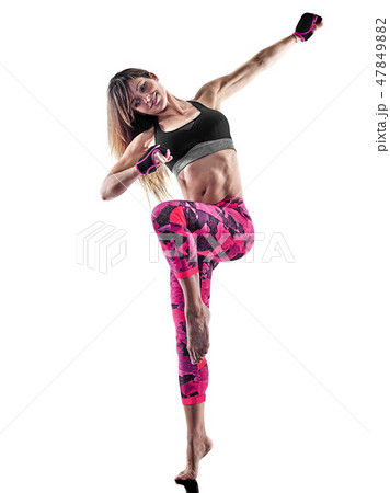 woman fitness cardio boxing pilates excercises isolated 47849882