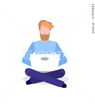 Freelancer Man Working with Help of Laptop Screen Freelancer Man Working with Help of Laptop Screen 47849883