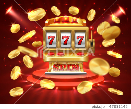 Slot machine banner. Casino gambling roulette online lottery jackpot 3D realistic gambling 47851142