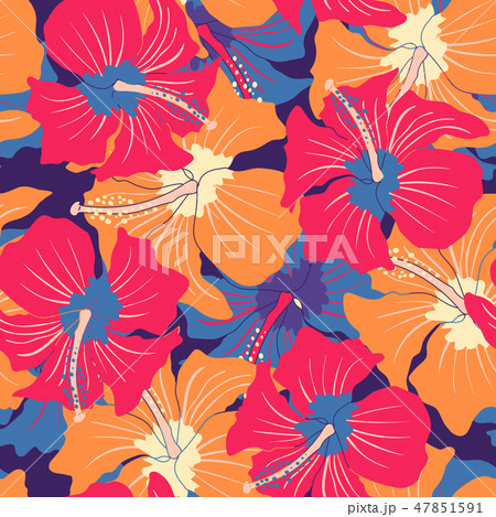 Retro floral pattern with hibiscus 47851591