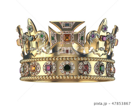 Gold crown with jewels isolated on white. 47853867