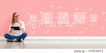 LiFi theme with woman using a tablet LiFi theme with woman using a tablet 47854071