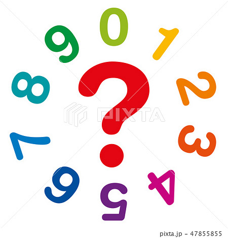 Rainbow colored numbers and a red question mark 47855855