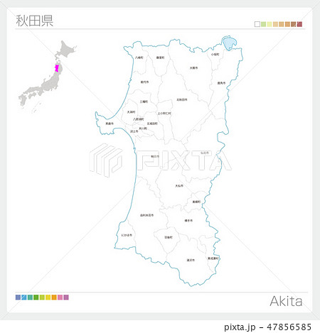 秋田県の地図 市町村 区分け のイラスト素材
