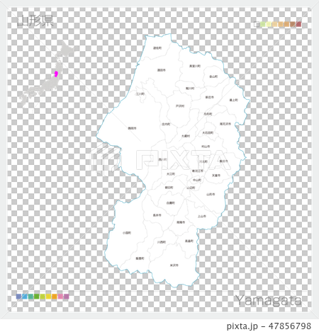 山形県の地図 市町村 区分け のイラスト素材