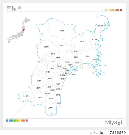 宮城県の地図 市町村 区分け のイラスト素材