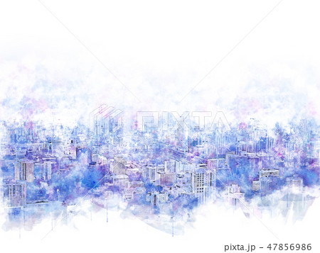 Abstract Beautiful building city watercolor paint. 47856986