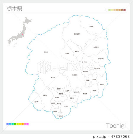 栃木県の地図 市町村 区分け のイラスト素材