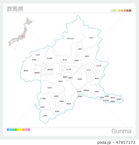 群馬県の地図 市町村 区分け のイラスト素材