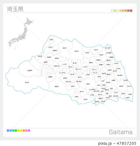 埼玉県の地図 市町村 区分け のイラスト素材