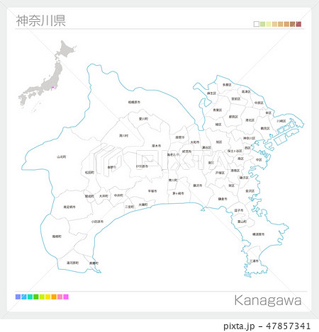 神奈川県の地図 市町村 区分け のイラスト素材