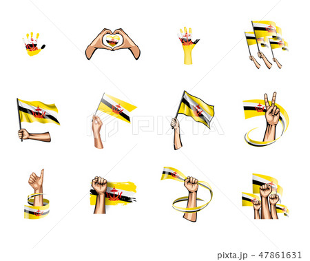 Brunei flag and hand on white background. Vector illustration Brunei flag and hand on white background. Vector illustration 47861631