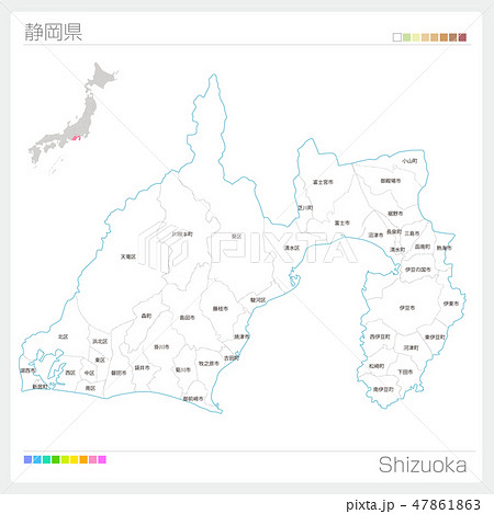 静岡県の地図 市町村 区分け のイラスト素材