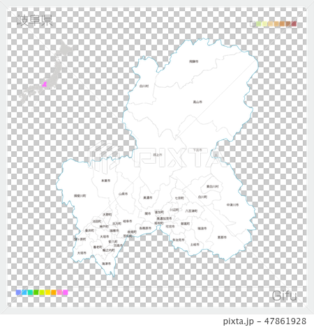 岐阜県の地図 市町村 区分け のイラスト素材