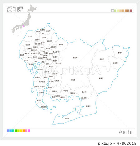 愛知県の地図 市町村 区分け のイラスト素材