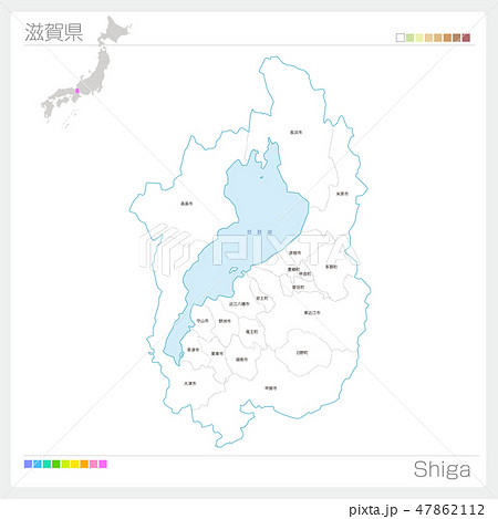 滋賀県の地図 市町村 区分け のイラスト素材
