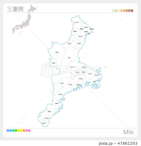 三重県の地図 市町村 区分け のイラスト素材