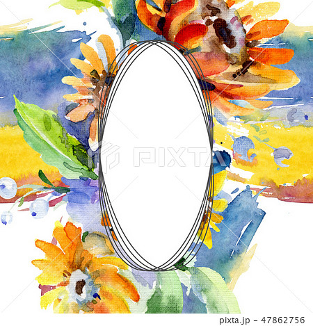 Bouquets floral botanical flower. Watercolor background illustration set. Frame border ornament 47862756