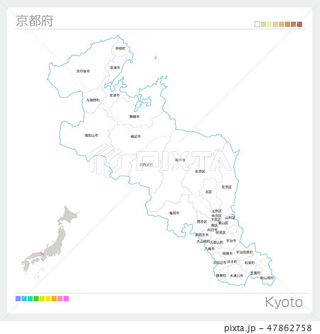 京都府の地図 市町村 区分け のイラスト素材