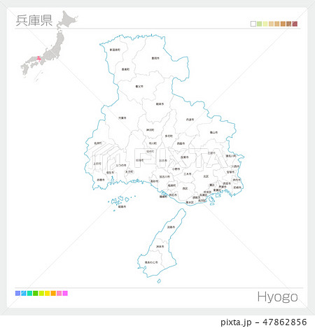 兵庫県の地図 市町村 区分け のイラスト素材