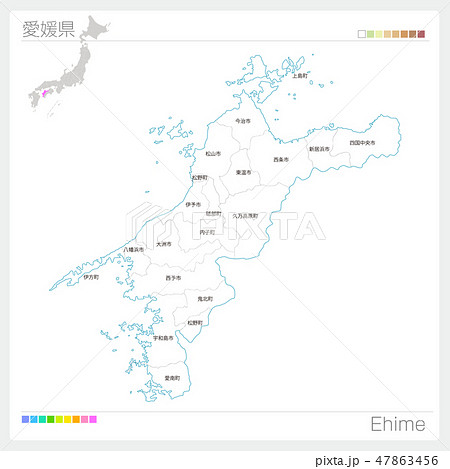 愛媛県の地図（市町村・区分け） 47863456