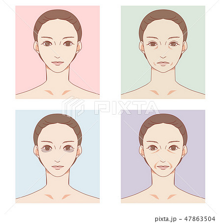 女性正面顔のイラスト たるみ シワ くまのイラスト素材 47863504
