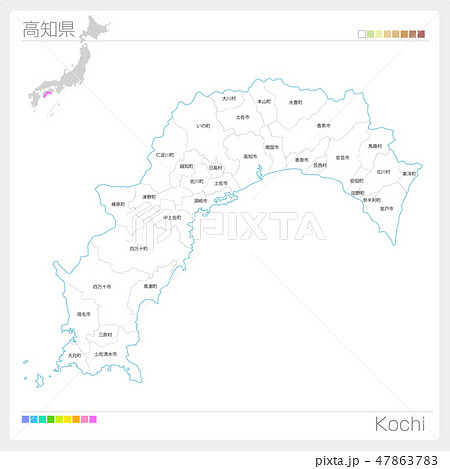 高知県の地図 市町村 区分け のイラスト素材