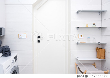 Minimalist white cozy, fresh and clean modern bathroom 47863859