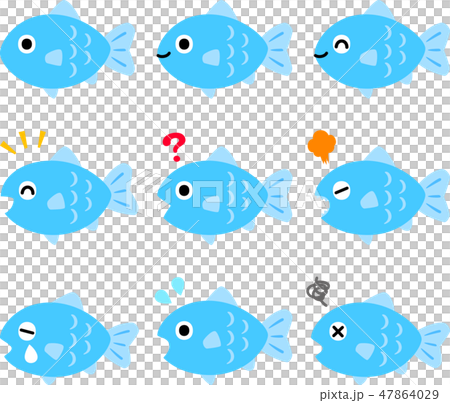 魚のいろいろな表情のイラストセットのイラスト素材