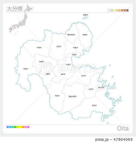 大分県の地図 市町村 区分け のイラスト素材