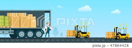Automatic Forklift Car Carrying Freight to Truck Automatic Forklift Car Carrying Freight to Truck 47864428
