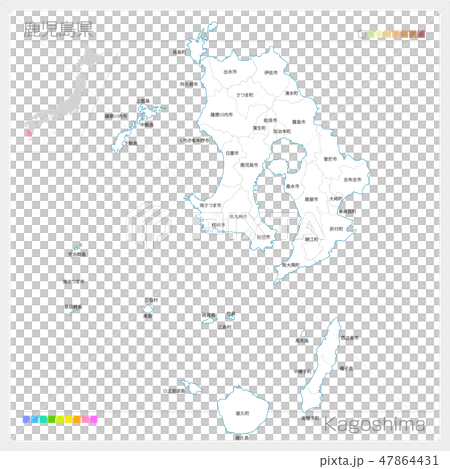 鹿児島県の地図 市町村 区分け のイラスト素材