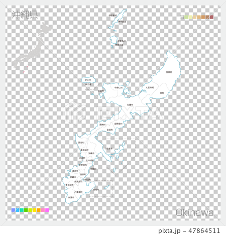 沖縄県の地図 市町村 区分け のイラスト素材