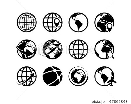 Earth globe icons. World map geography internet global commerce international tourism vector globe Earth globe icons. World map geography internet global commerce international tourism vector globe 47865343