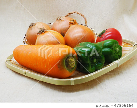 野菜の素材（たまねぎ&ニンジン&トマト＆ピーマン：オーガニック） 47866164