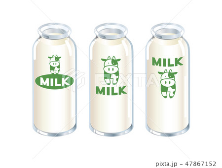 牛乳瓶 Milk イラスト入り緑 黄白色 のイラスト素材