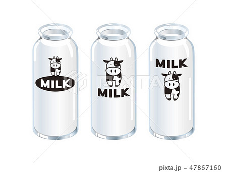 牛乳瓶 Milk イラスト入り黒 白 のイラスト素材