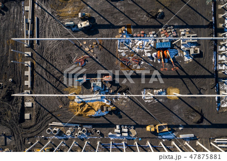 Aerial view. Construction site shot from above. Aerial view. Construction site shot from above. 47875881