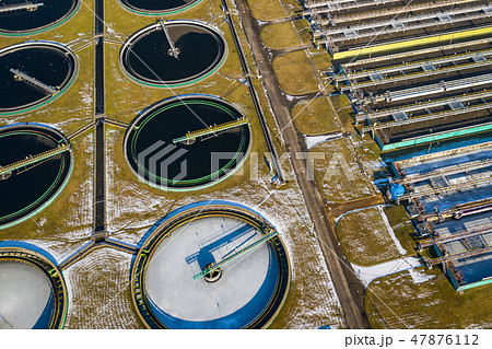 Sewage farm. Static aerial photo looking down Sewage farm. Static aerial photo looking down 47876112