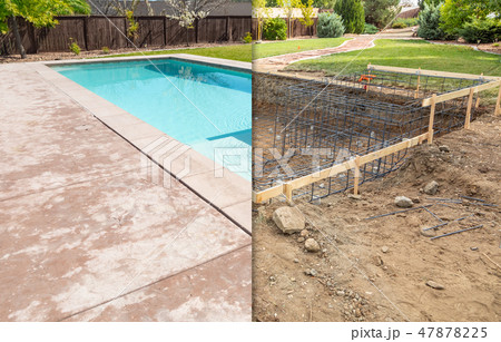 Before and After Pool Build Construction Site Before and After Pool Build Construction Site 47878225
