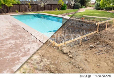 Before and After Pool Build Construction Site Before and After Pool Build Construction Site 47878226
