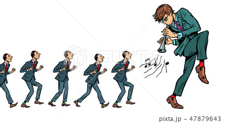 Isolate on white background. People follow the musician 47879643