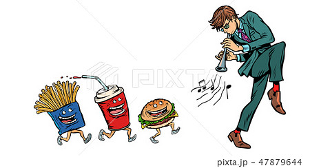 fast food goes for man playing music. isolate on white background 47879644