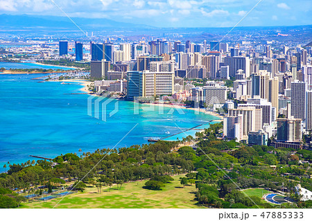 ダイヤモンドヘッド展望台から見たワイキキの風景 ダイヤモンドヘッド展望台から見たワイキキの風景 47885333