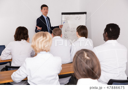 Korean male giving lecture at medical meeting Korean male giving lecture at medical meeting 47886675