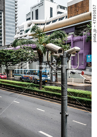 CCTV cameras are installed along street in Bangkok 47893657